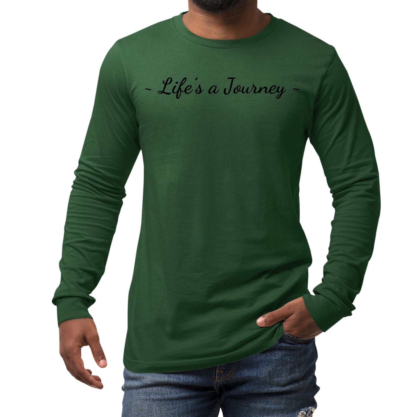 Mens Long Sleeve Graphic T-shirt Life's a Journey Black Print-6