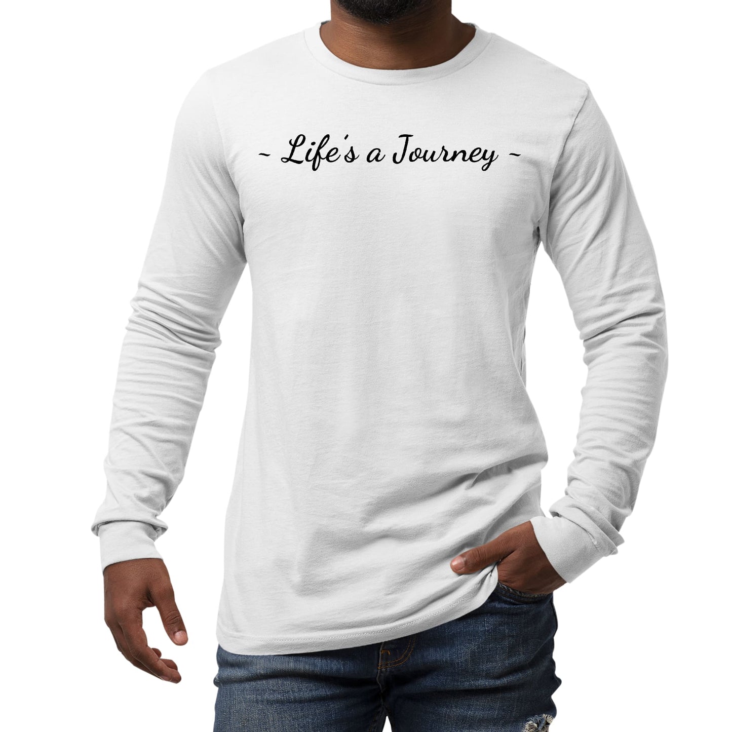 Mens Long Sleeve Graphic T-shirt Life's a Journey Black Print-0
