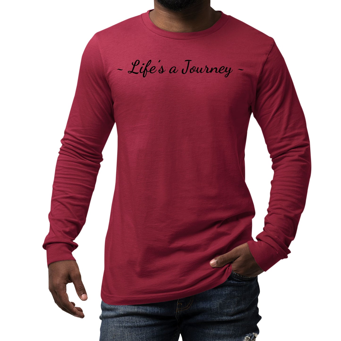 Mens Long Sleeve Graphic T-shirt Life's a Journey Black Print-1