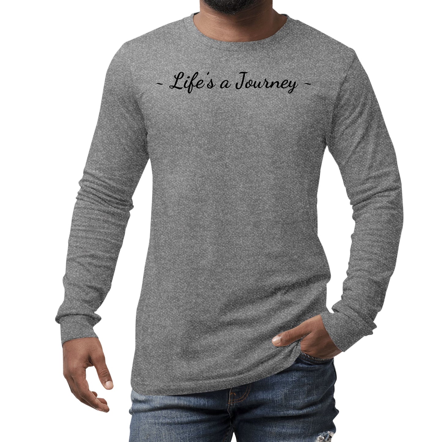 Mens Long Sleeve Graphic T-shirt Life's a Journey Black Print-3