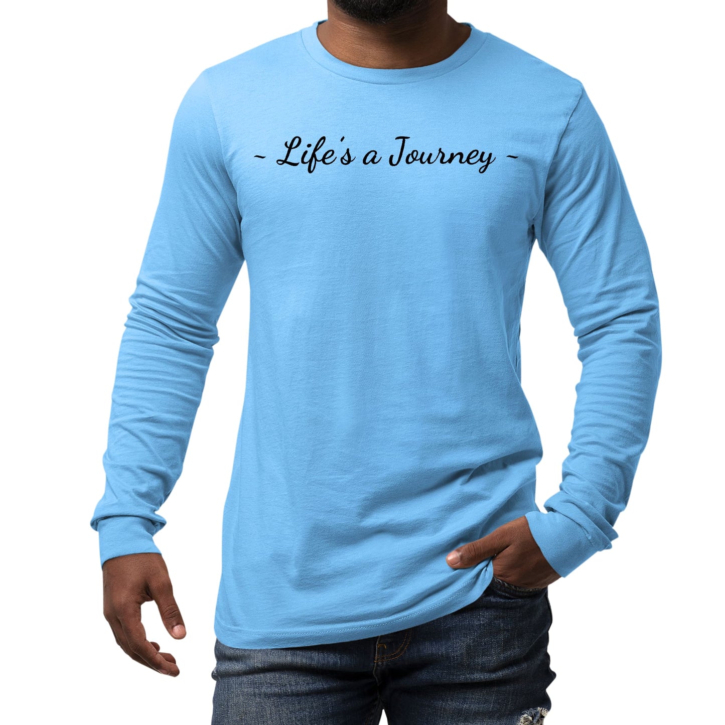 Mens Long Sleeve Graphic T-shirt Life's a Journey Black Print-4