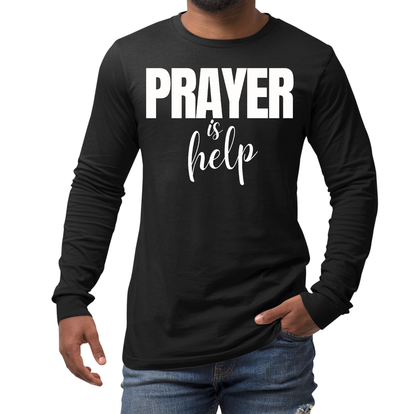 Mens Long Sleeve Graphic T-shirt - Say it Soul - Prayer is Help-0