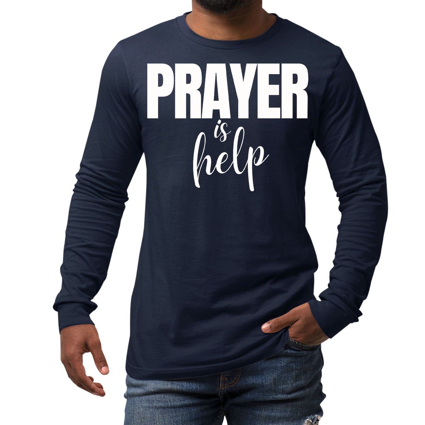 Mens Long Sleeve Graphic T-shirt - Say it Soul - Prayer is Help-1