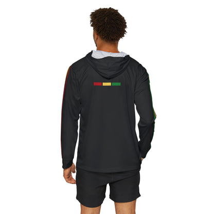 Mens Sports Hoodie - Red Black Green Yellow Stripes-1