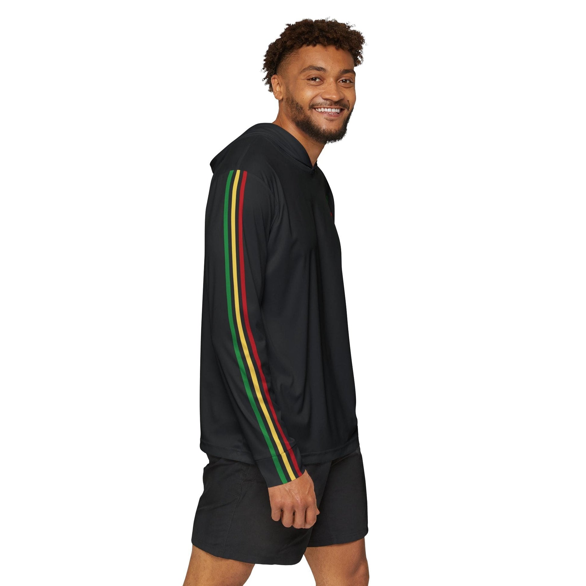 Mens Sports Hoodie - Red Black Green Yellow Stripes-3