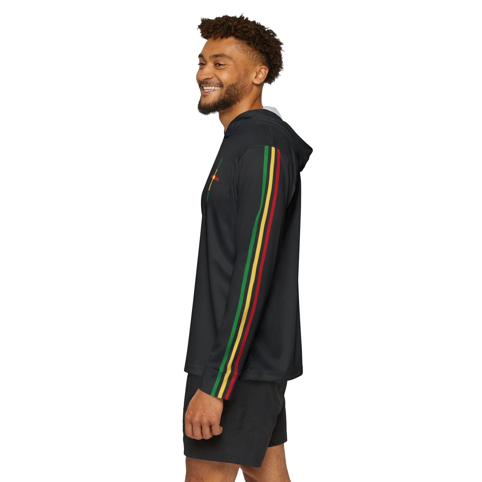 Mens Sports Hoodie - Red Black Green Yellow Stripes-2