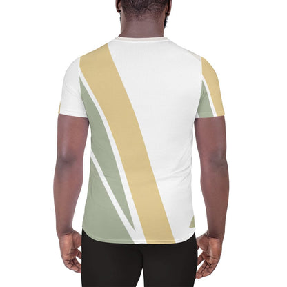 Mens Stretch Fit Athletic Sports T-shirt - Green Abstract Geometric-1