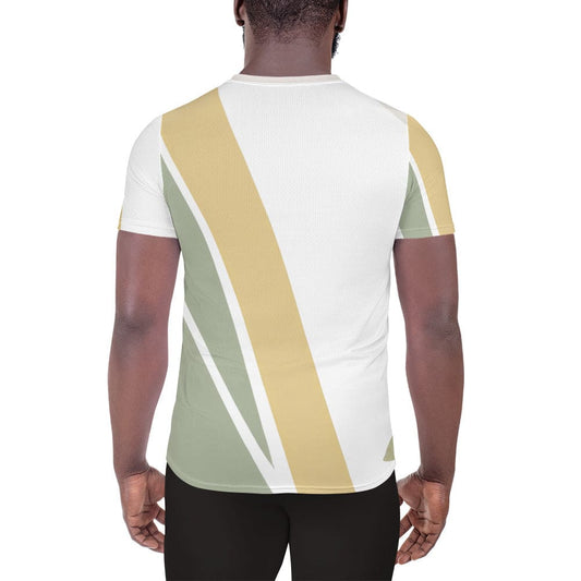 Mens Stretch Fit Athletic Sports T-shirt - Green Abstract Geometric-1