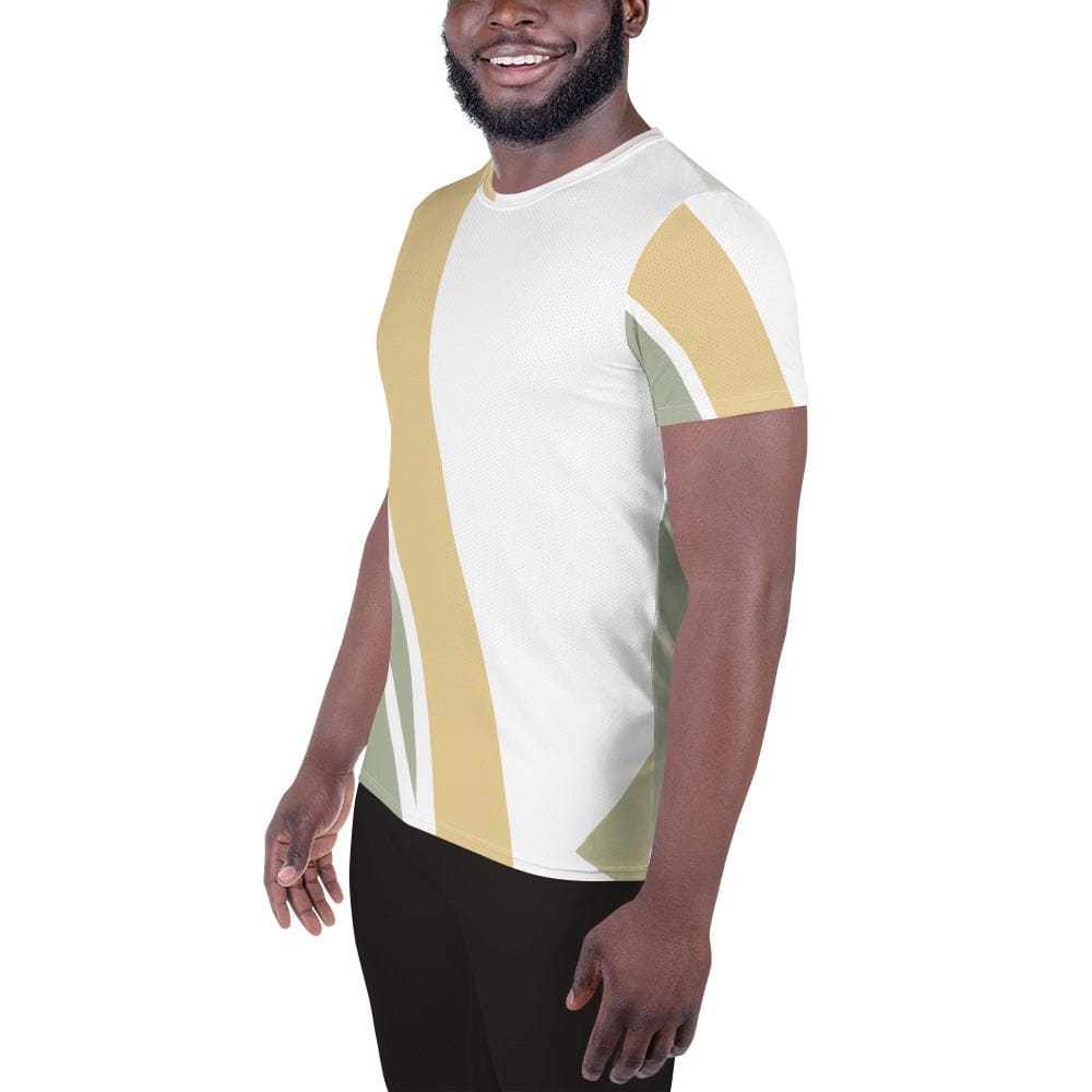 Mens Stretch Fit Athletic Sports T-shirt - Green Abstract Geometric-3