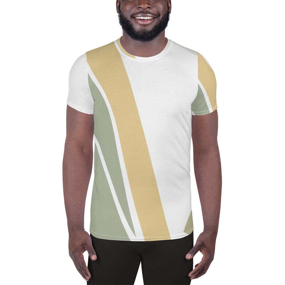 Mens Stretch Fit Athletic Sports T-shirt - Green Abstract Geometric-0