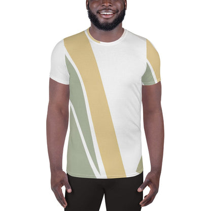 Mens Stretch Fit Athletic Sports T-shirt - Green Abstract Geometric-0