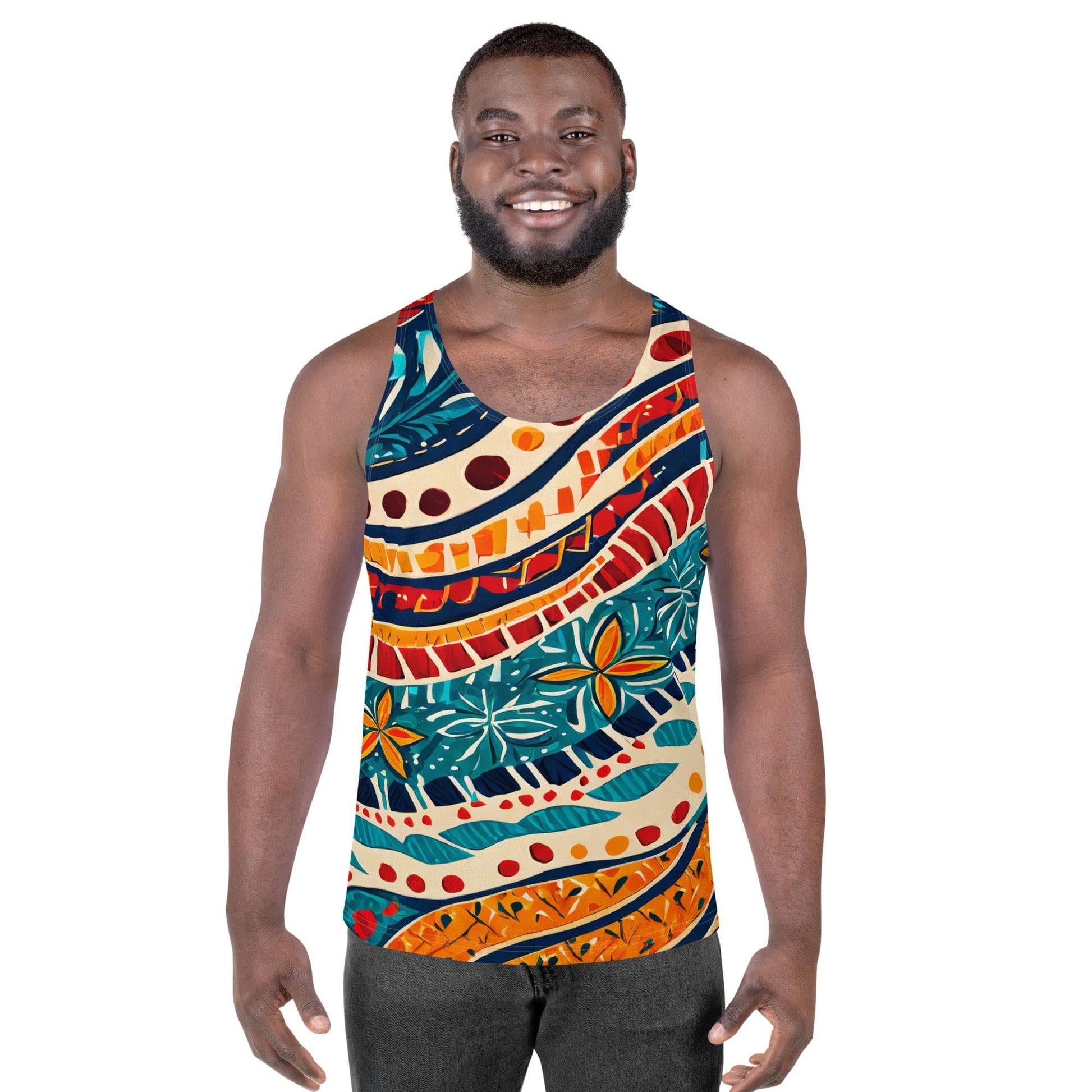 Mens Stretch Fit Tank Top - Boho Floral Print-0
