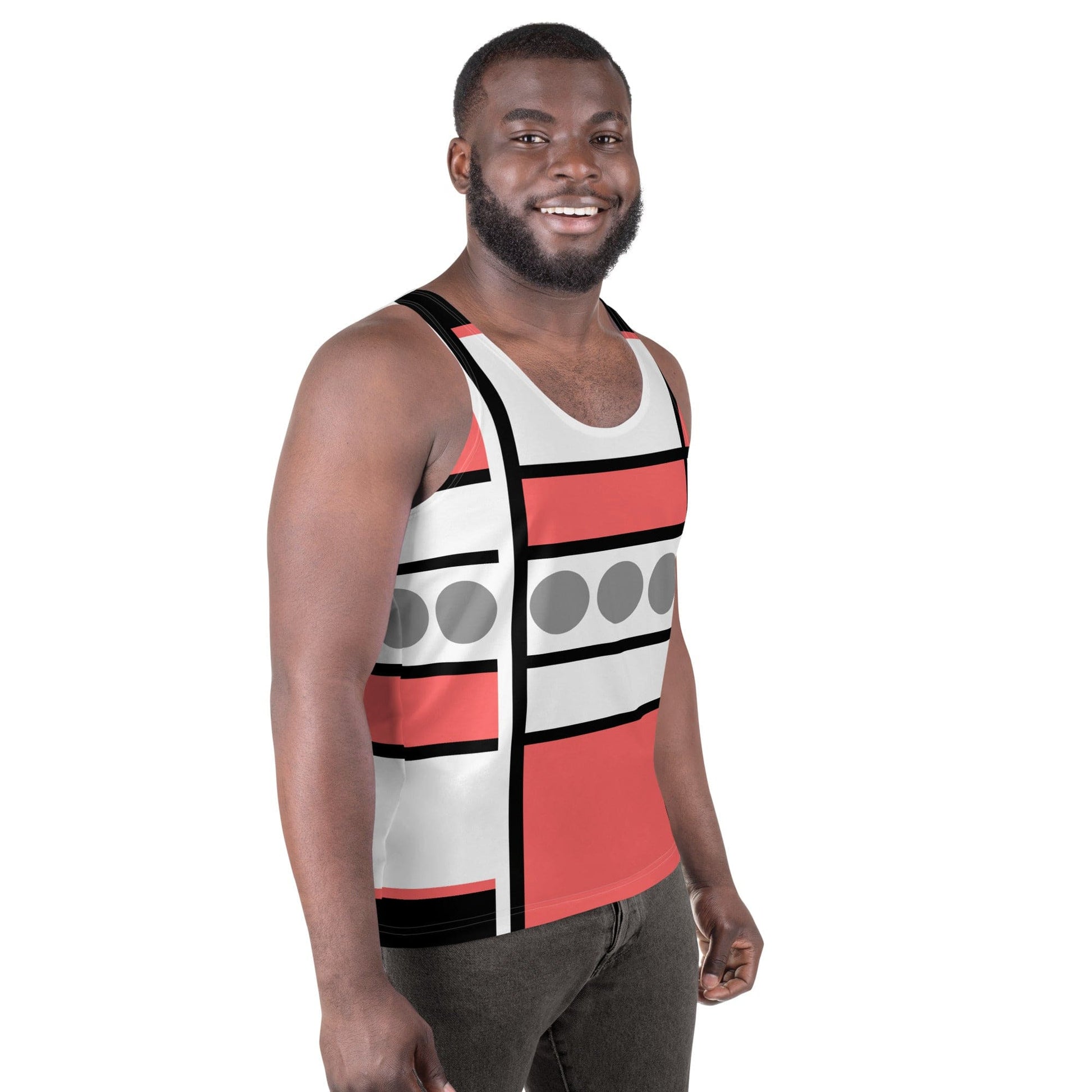 Mens Stretch Fit Tank Top - Pale Red Print-2