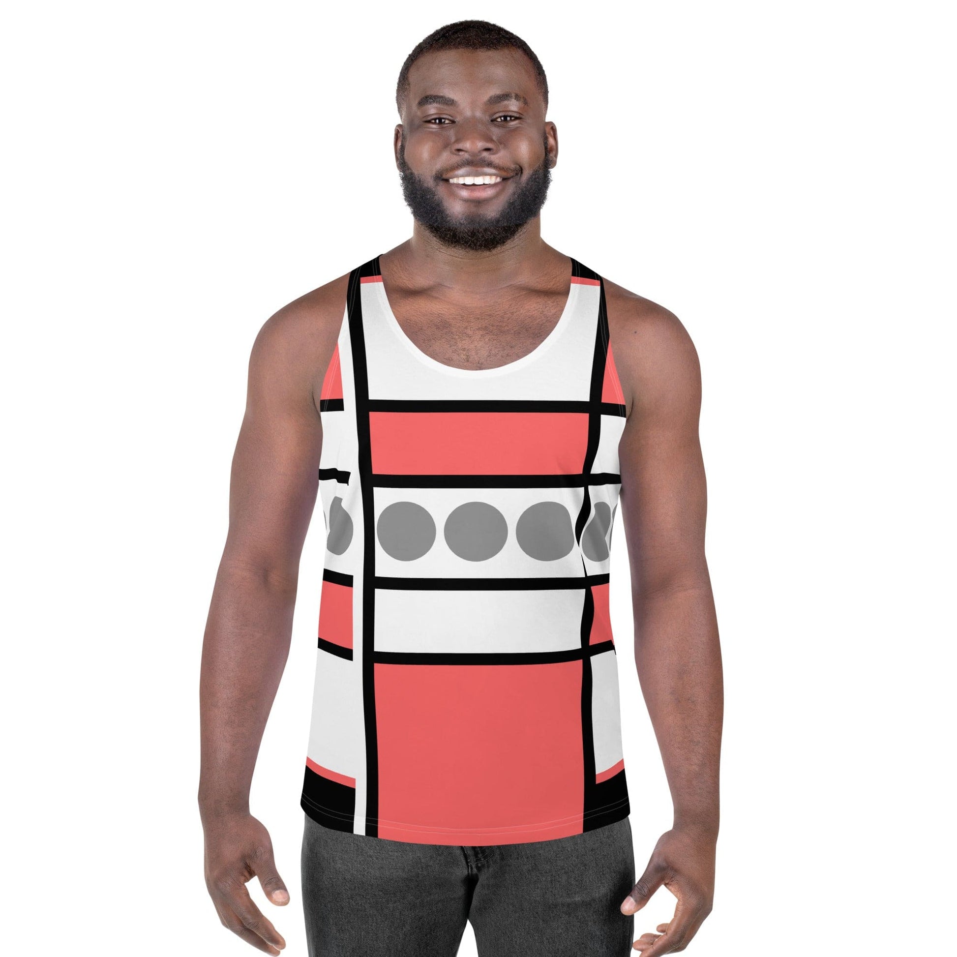 Mens Stretch Fit Tank Top - Pale Red Print-0