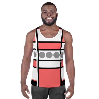 Mens Stretch Fit Tank Top - Pale Red Print-0