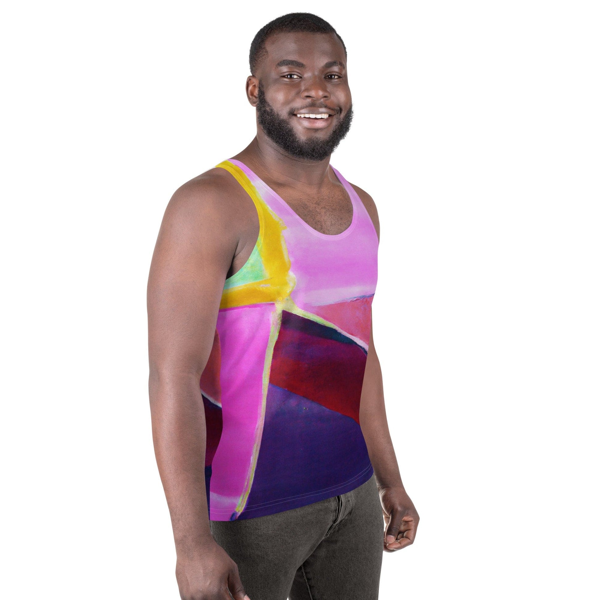 Mens Stretch Fit Tank Top - Pink and Purple Pattern-2