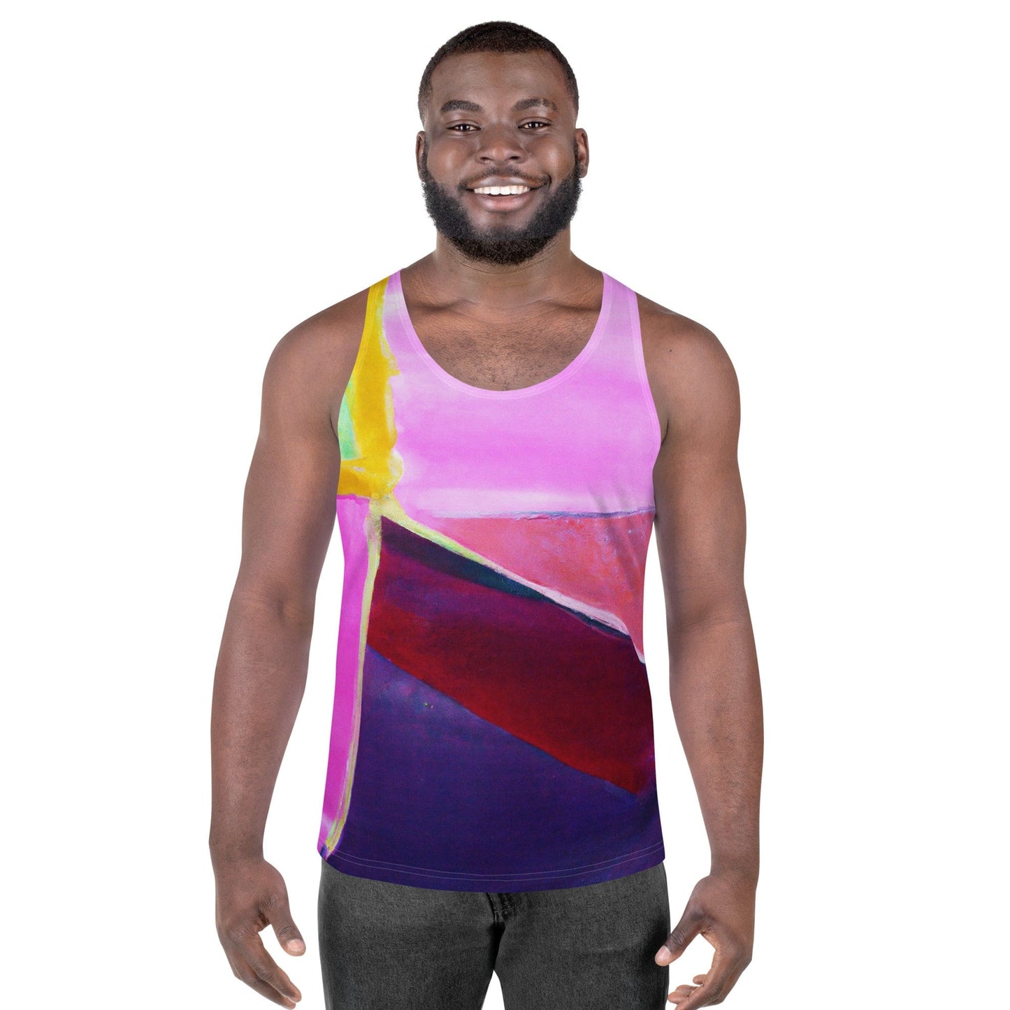 Mens Stretch Fit Tank Top - Pink and Purple Pattern-0