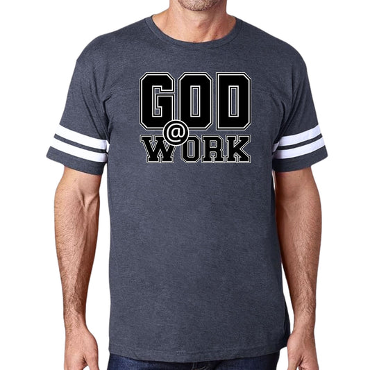 Mens Vintage Sport T-shirt God @ Work Print-1