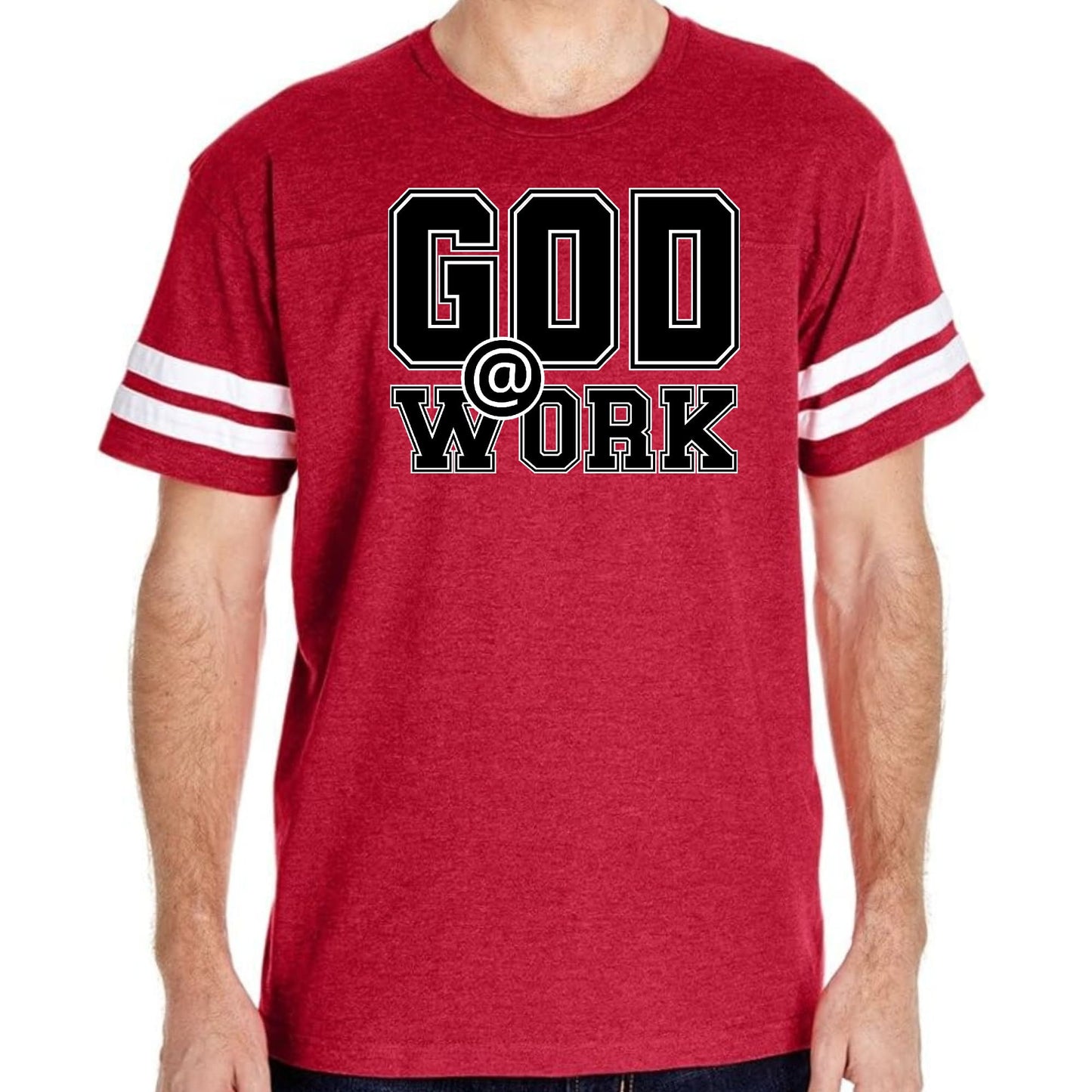 Mens Vintage Sport T-shirt God @ Work Print-2