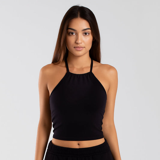 6026 - Women's Cropped Neck-Tie Halter Top-0