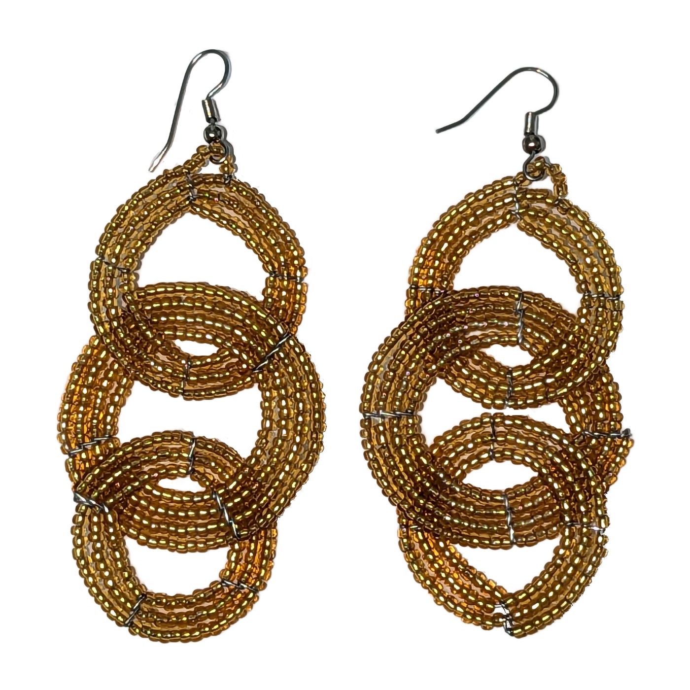 Maasai Beaded Round Three Tier Earrings - Gold-0