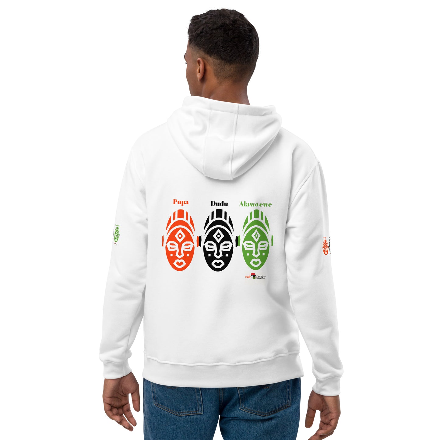 AFRICAN MASKS RED, BLACK, GREEN Premium Eco Hoodie by SobG  Designs