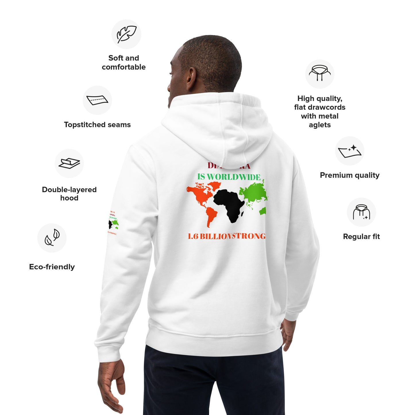 AFRICAN DIASPORA IS WORLDWIDE Premium Eco Hoodie by SobG Designs