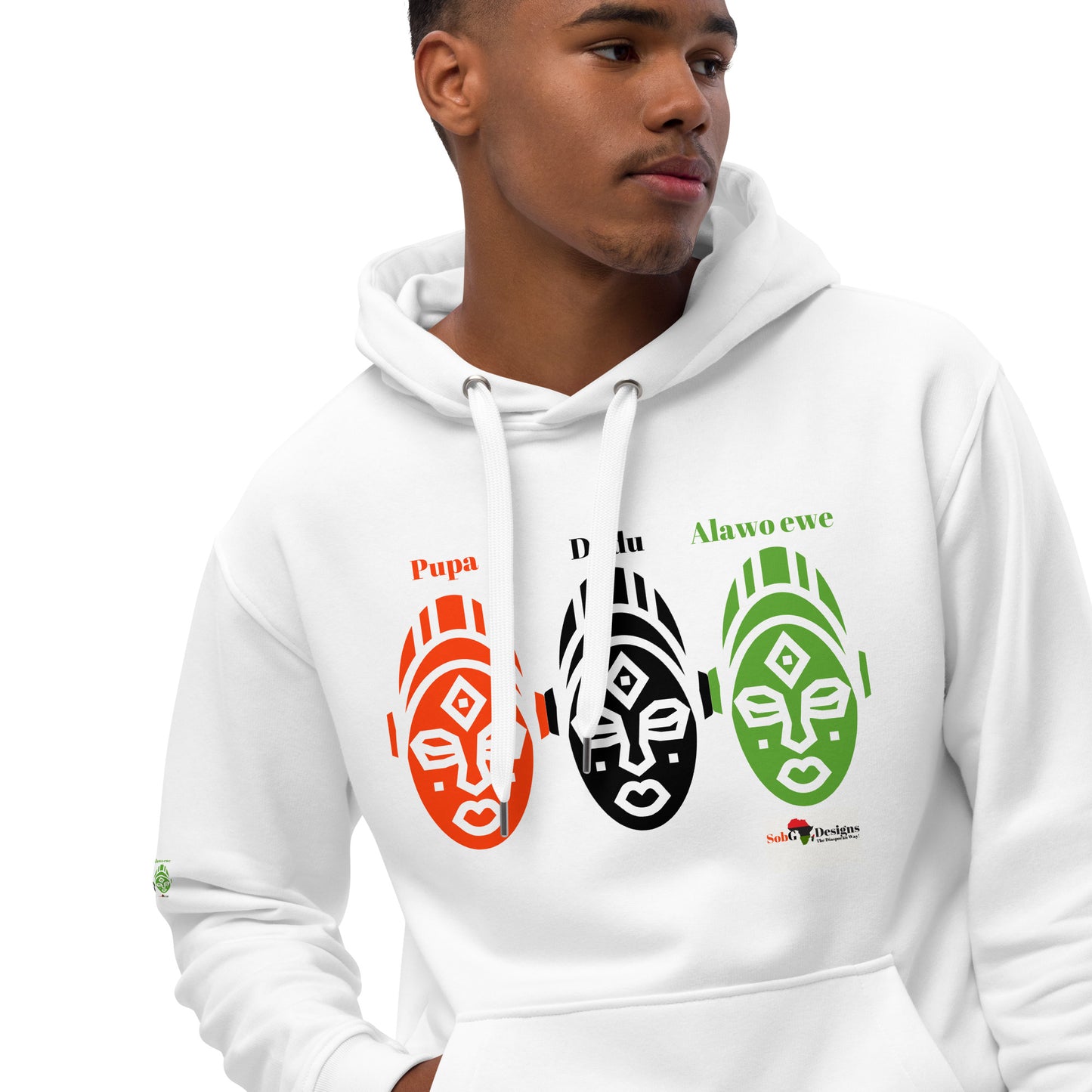 AFRICAN MASKS RED, BLACK, GREEN Premium Eco Hoodie by SobG  Designs