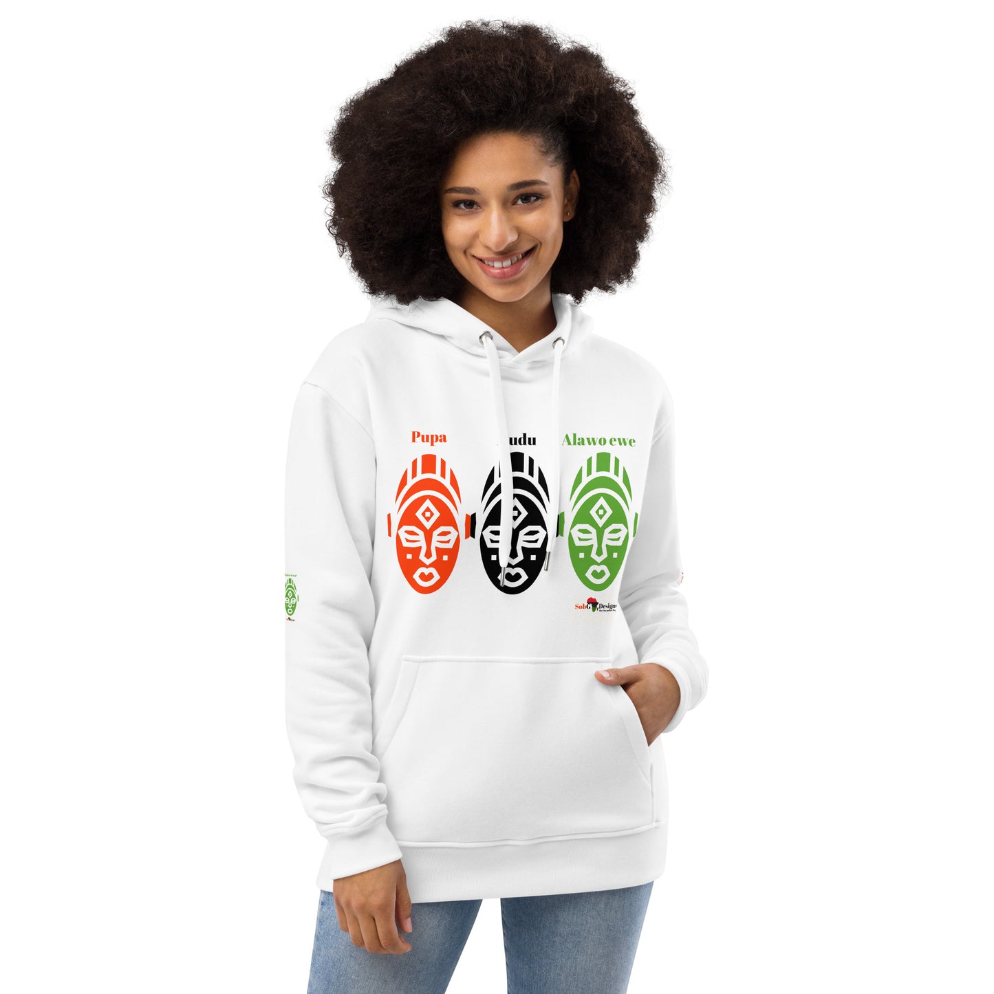 AFRICAN MASKS RED, BLACK, GREEN Premium Eco Hoodie by SobG  Designs