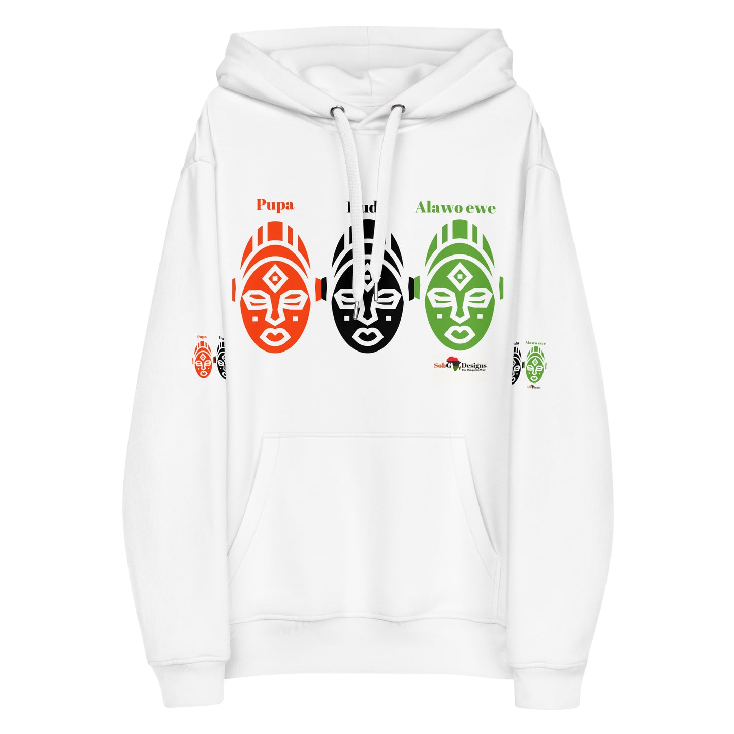 AFRICAN MASKS RED, BLACK, GREEN Premium Eco Hoodie by SobG  Designs
