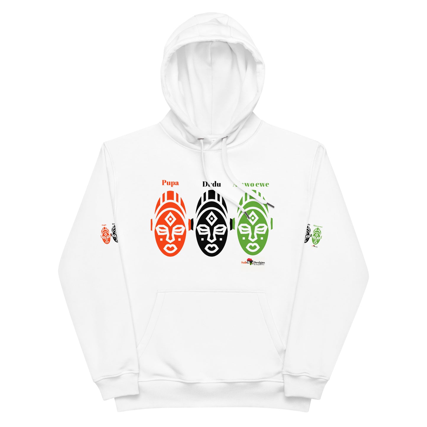 AFRICAN MASKS RED, BLACK, GREEN Premium Eco Hoodie by SobG  Designs