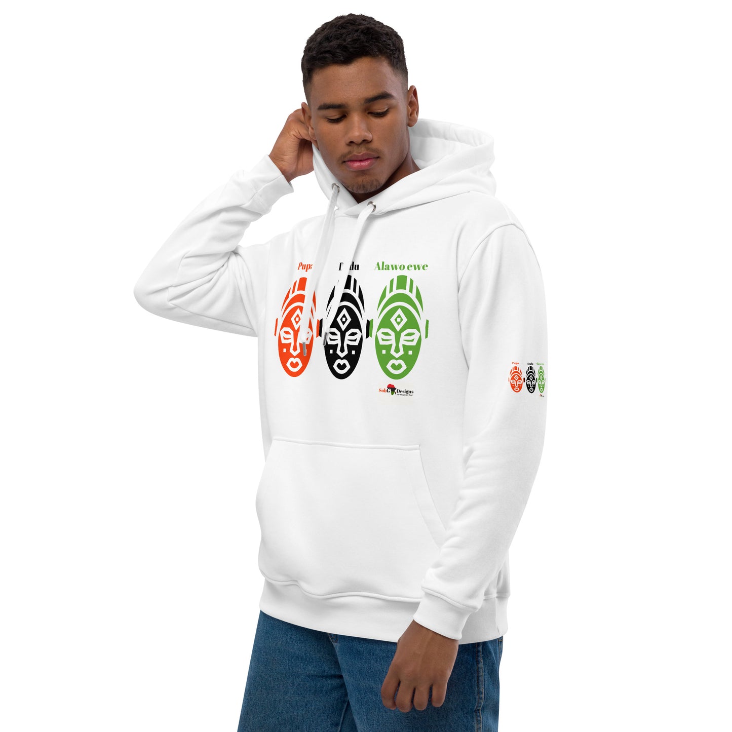 AFRICAN MASKS RED, BLACK, GREEN Premium Eco Hoodie by SobG  Designs