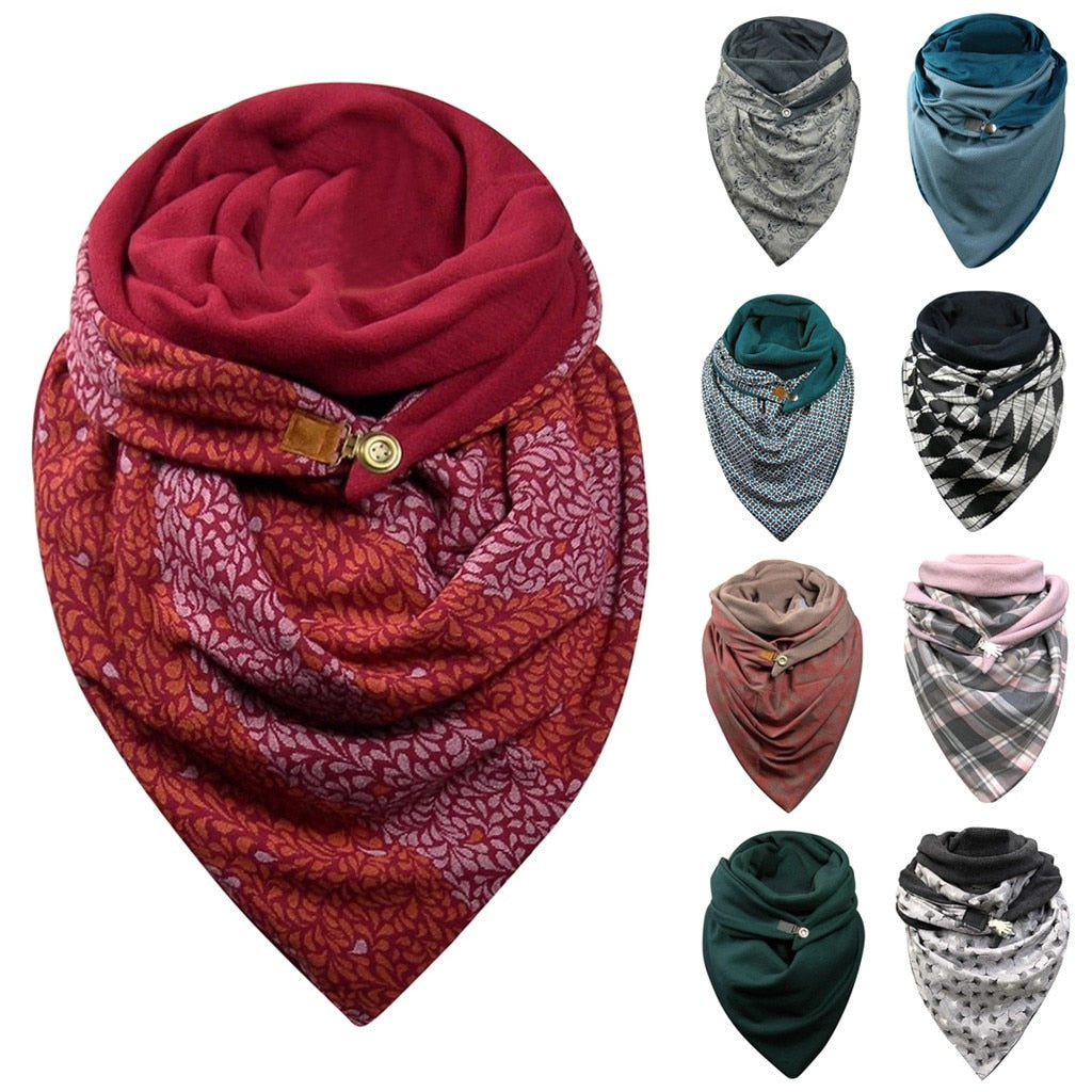 Fashion Scarves Women Soild Dot Printing Button Soft Wrap Casual Warm Scarves Shawls-4