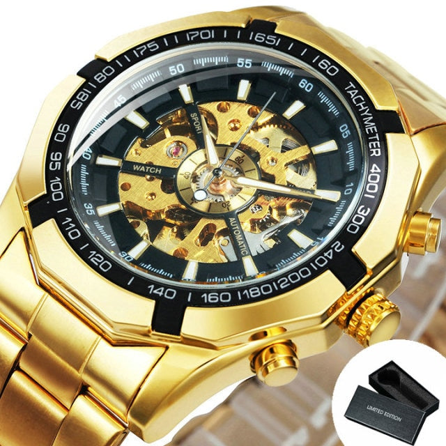 Watch Men Skeleton Automatic Mechanical Watch Gold Skeleton Vintage Man Watch Mens Watches-17