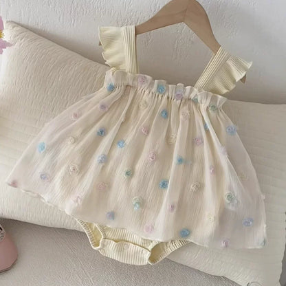 Summer Arrival Baby Girls Colorful Flowers Pattern Strap Onesies-4