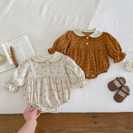 Autumn Arrival Baby Girls Polka Dots Long Sleeves Onesies-0