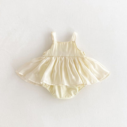 Summer Arrival Baby Girls Cute Sleeveless Butterfly-bow Decorated Dress Design Strap Onesies-2