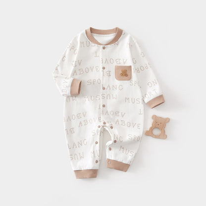 Spring New Arrival Baby Unisex Long Sleeves Simple Pattern Rompers-1
