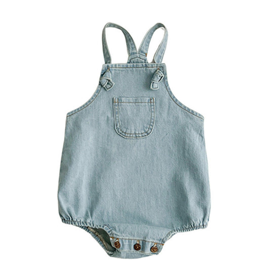 Summer Baby Kids Unisex Solid Color White Short Sleeves T-Shirt And Thin Denim Onesies Clothing Set-1