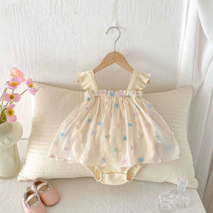 Summer Arrival Baby Girls Colorful Flowers Pattern Strap Onesies-0