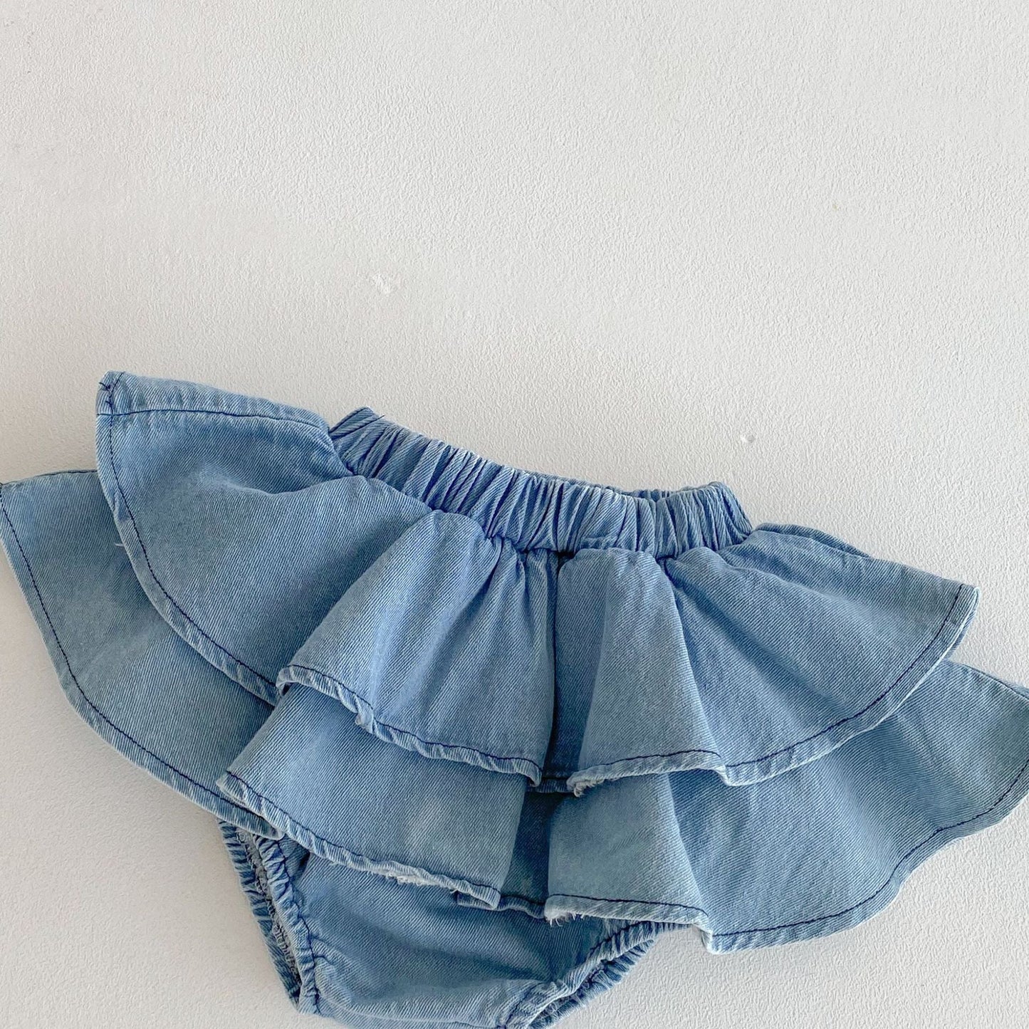 Summer Hot Selling Baby Girls Short Sleeves Solid Color T-shirt and Denim Skirt Clothing Set-4