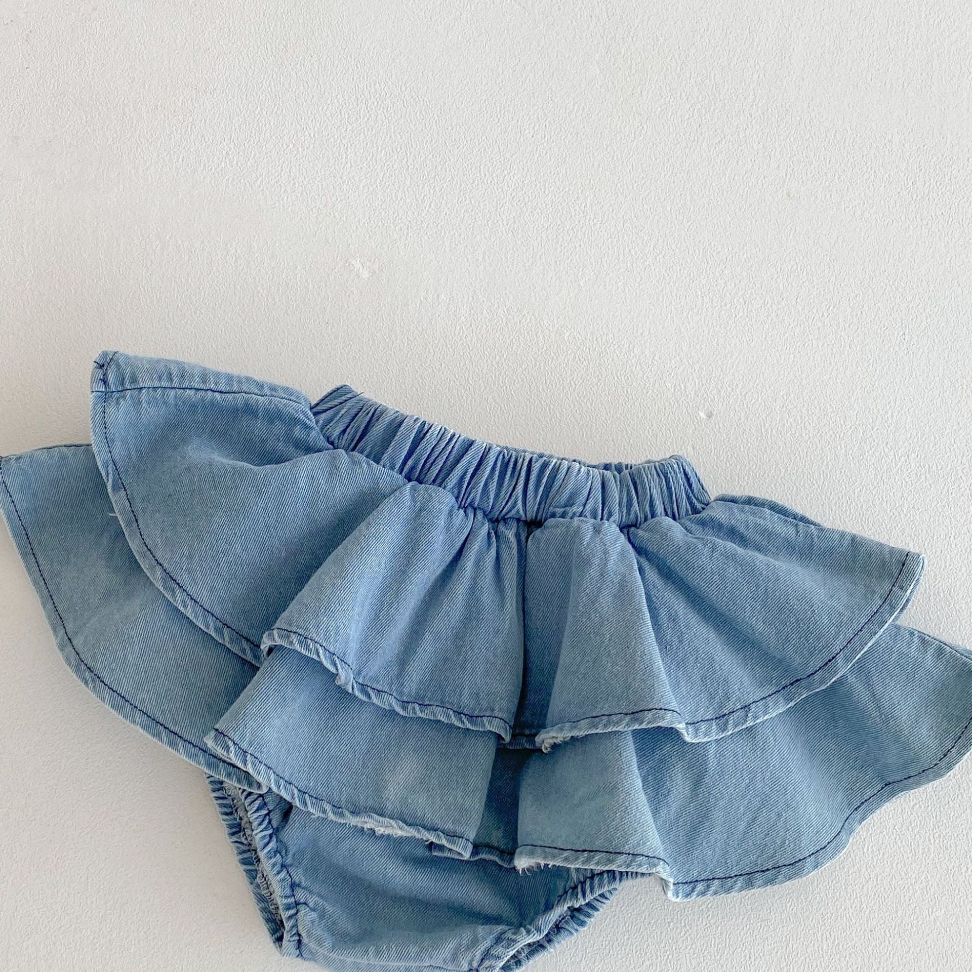 Summer Hot Selling Baby Girls Short Sleeves Solid Color T-shirt and Denim Skirt Clothing Set-4