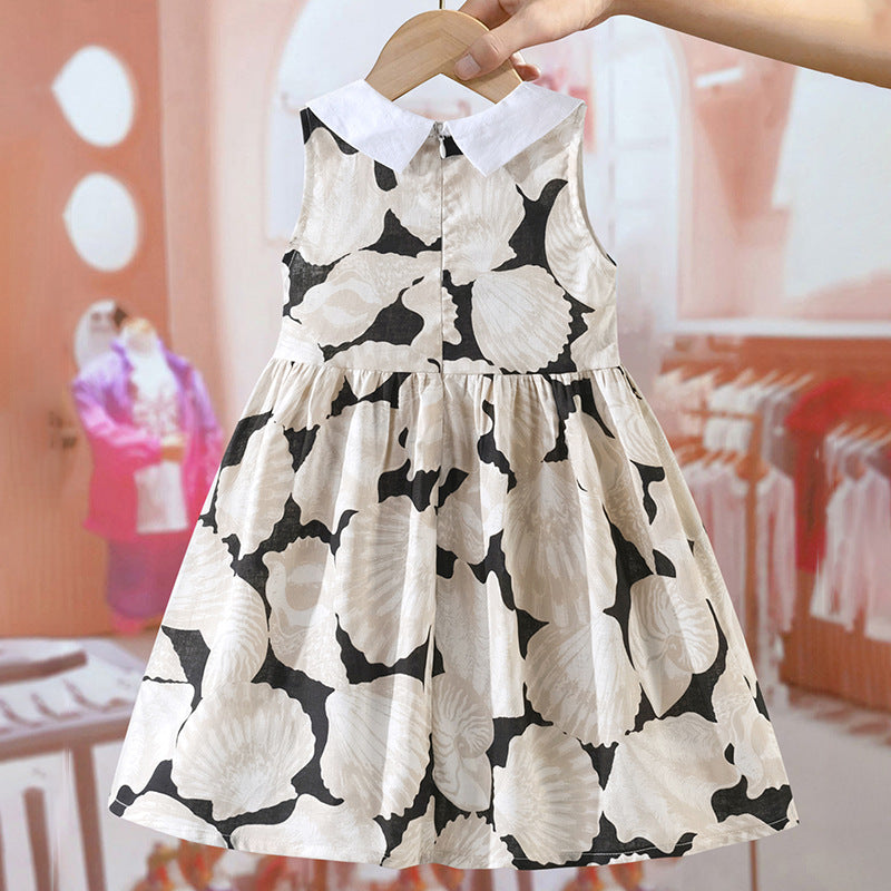 Arrival Summer Girls Sleeveless Peter Pan Collar Conch Pattern Thin Dress-1