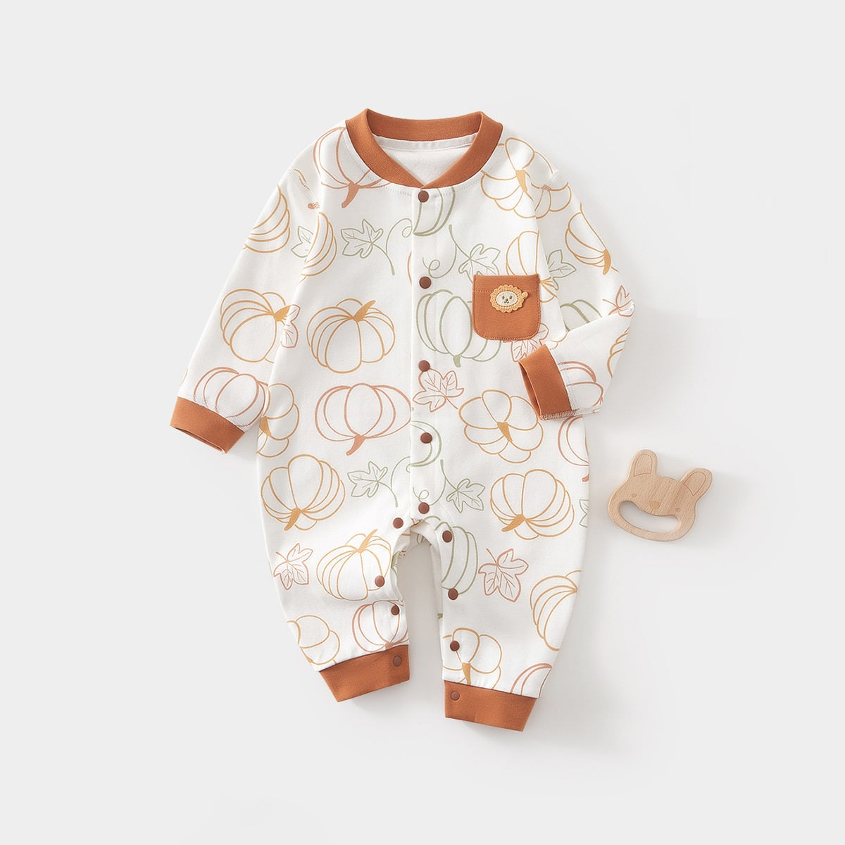 Spring New Arrival Baby Unisex Long Sleeves Simple Pattern Rompers-2
