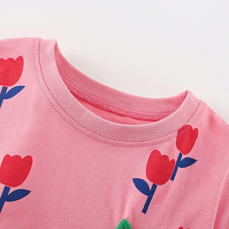 Summer Baby Kids Flowers and Letters Pattern T-shirt and Shorts Clothing Set for Girls-2