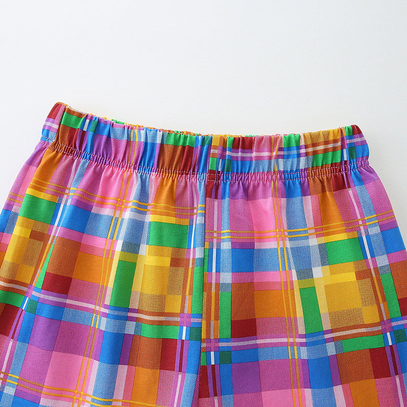 Summer Baby Kids Cartoon Camera Pattern Vest and Plaid Shorts Clothing Set for Girls-3