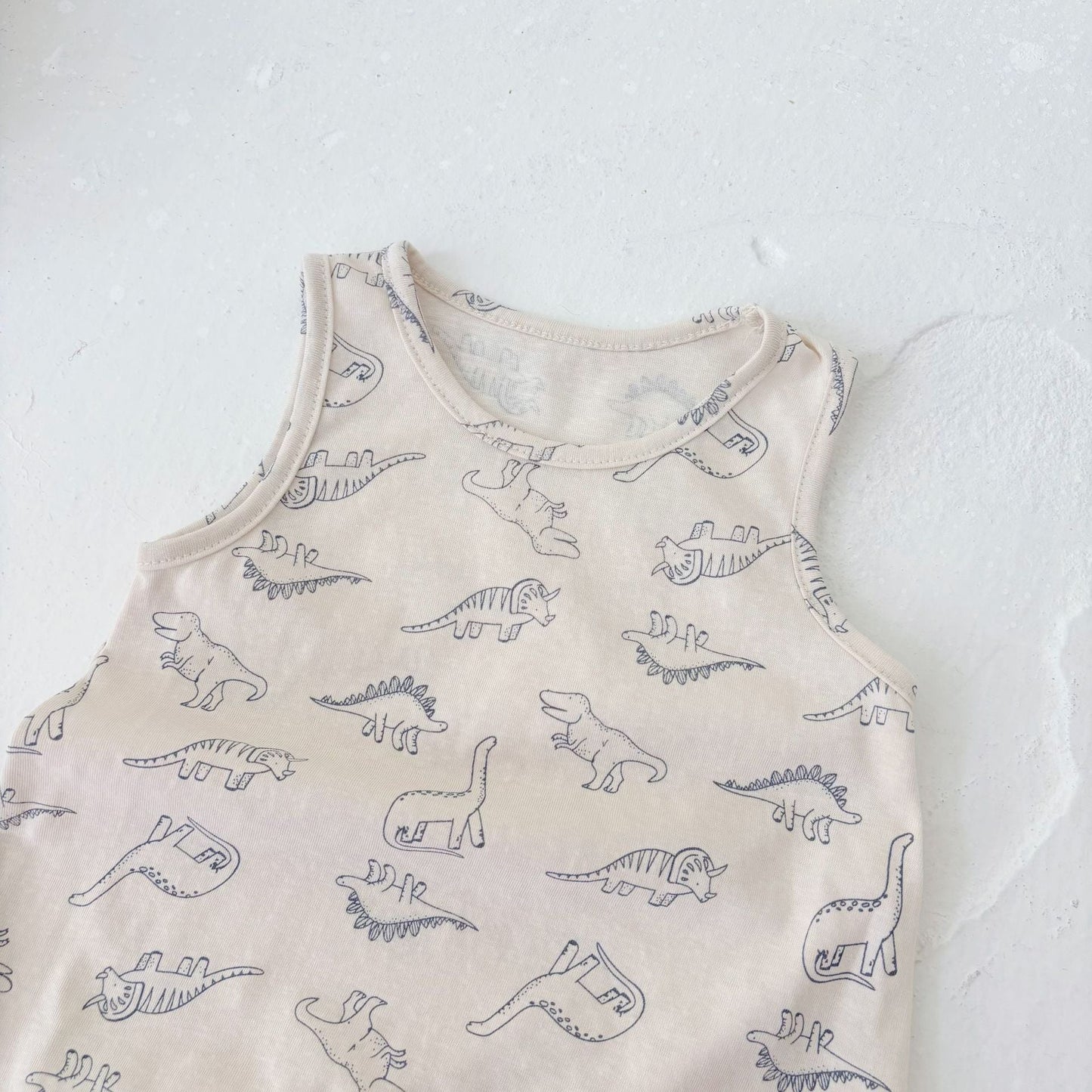 Summer Arrival Baby Unisex Simple Dinosaurs Pattern Sleeveless Crew Neck Rompers-4
