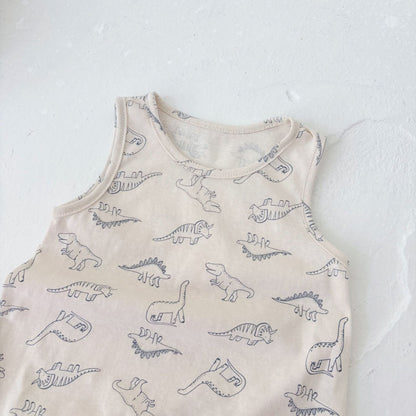 Summer Arrival Baby Unisex Simple Dinosaurs Pattern Sleeveless Crew Neck Rompers-4