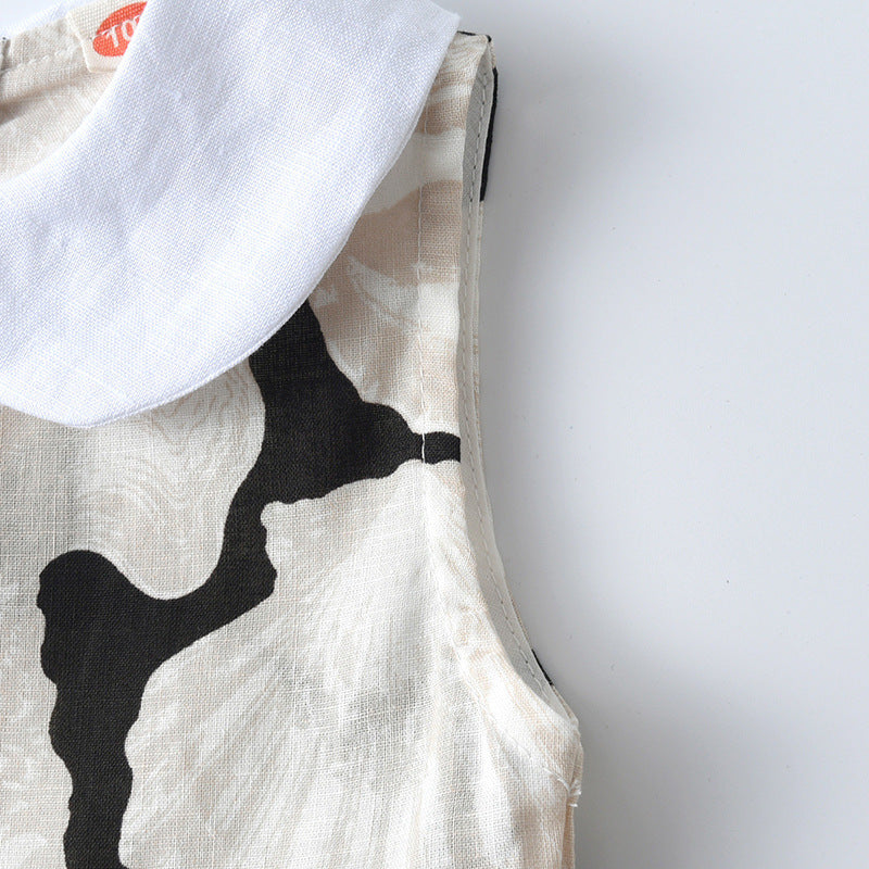 Arrival Summer Girls Sleeveless Peter Pan Collar Conch Pattern Thin Dress-2