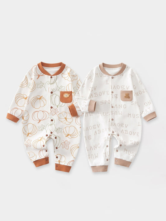 Spring New Arrival Baby Unisex Long Sleeves Simple Pattern Rompers-0